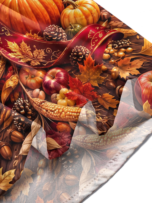 Adaychic Men's Long Sleeve Shirt - Thanksgiving Cornucopia With Pumpkins Grapes Apples Wheat And Autumn Leaves Print with Chest Pocket
