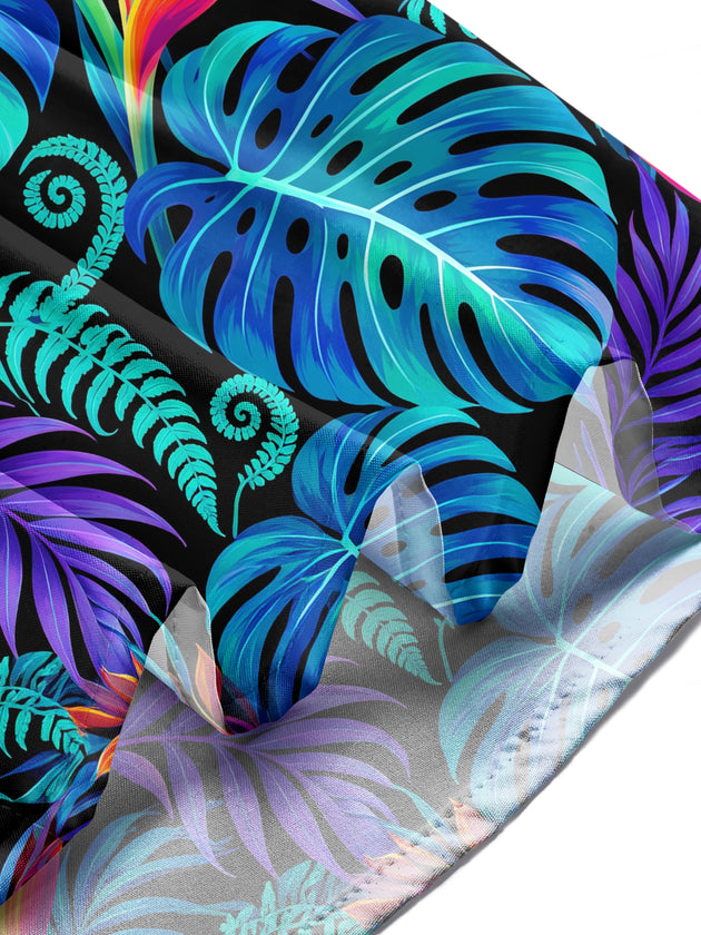 Adaychic Men's Long Sleeve Shirt - Tropical Leaves And Bird Of Paradise Flowers Print with Chest Pocket