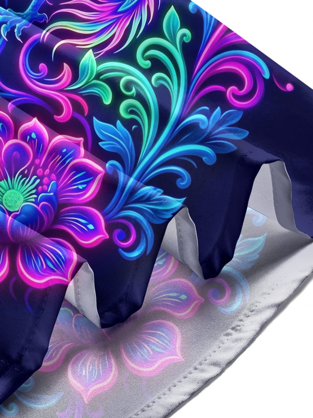 Adaychic Men's Graphic Neon Fantasy Dragon Print Long Sleeve Shirt with Chest Pocket