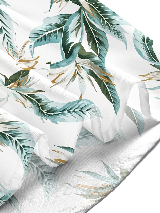 Adaychic Men's Hawaiian Tropical Leaf Print Short Sleeve Shirt with Chest Pocket