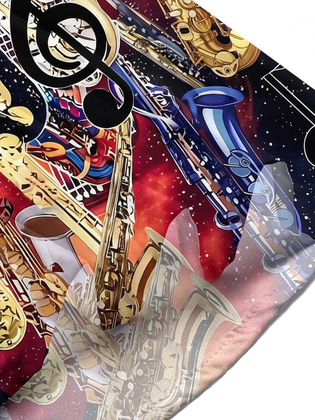 Adaychic Men's Graphic Saxophone Instruments Print Short Sleeve Shirt with Chest Pocket