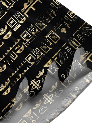 Adaychic Men's Vintage Style Egyptian Hieroglyphs Print Short Sleeve Shirt with Chest Pocket