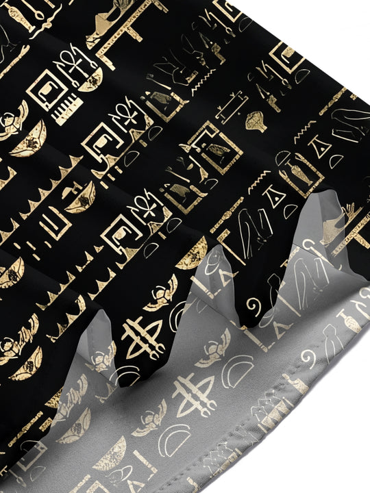 Adaychic Men's Vintage Style Egyptian Hieroglyphs Print Short Sleeve Shirt with Chest Pocket