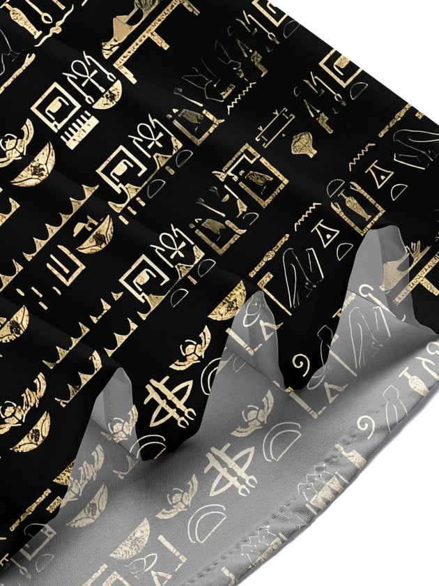 Adaychic Men's Vintage Style Egyptian Hieroglyphs Print Short Sleeve Shirt with Chest Pocket