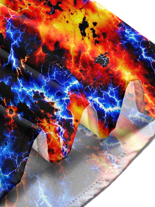 Adaychic Men's Tie Dye Abstract Lava And Lightning Pattern Long Sleeve Shirt with Chest Pocket