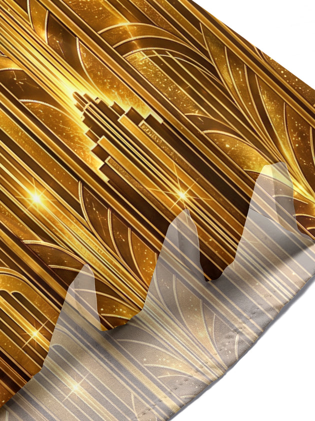 Adaychic Men's Short Sleeve Shirt - Art Deco Geometric Gold Lines And Arches Print with Chest Pocket