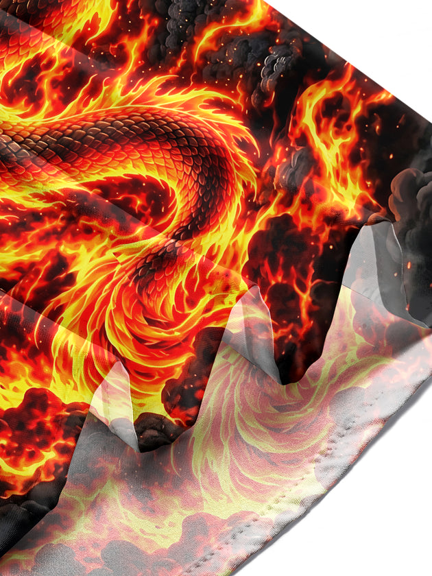 Adaychic Men's Graphic Flame Dragon Print Long Sleeve Shirt with Chest Pocket