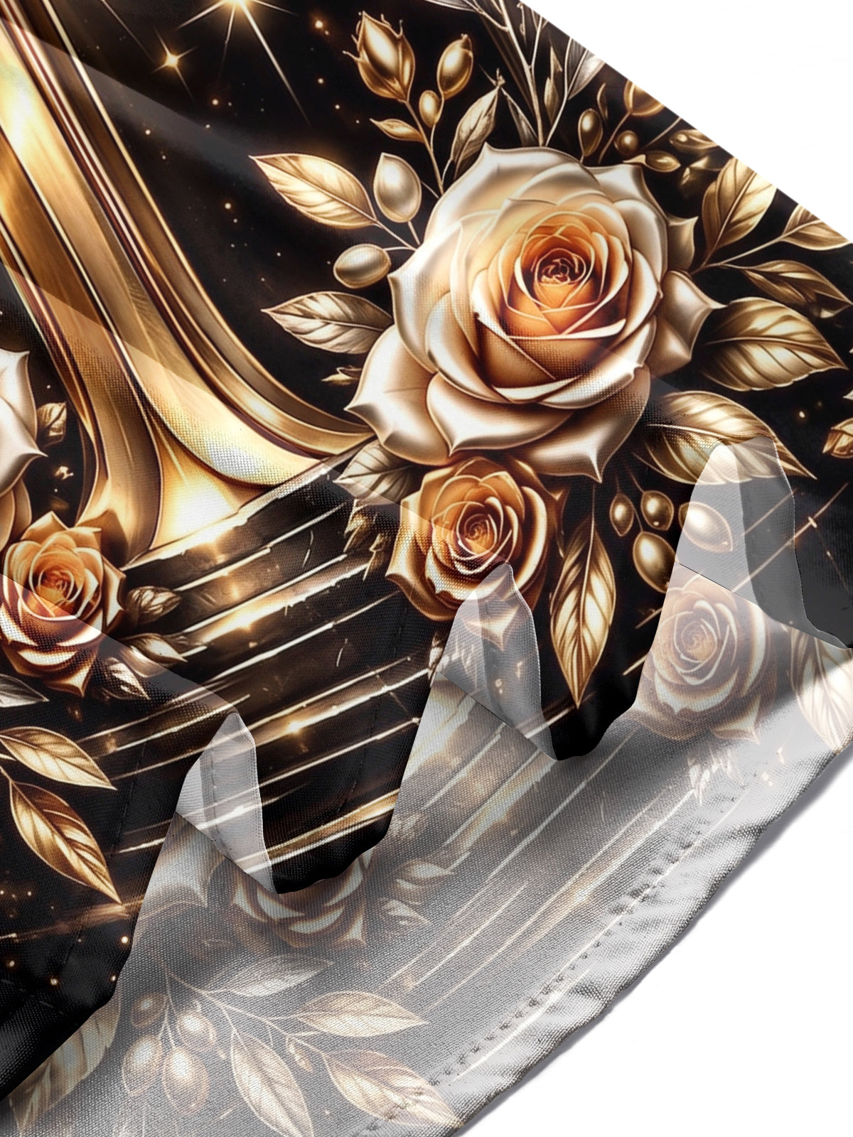 Adaychic Men's Printed Golden Cross And Roses Print Long Sleeve Shirt with Chest Pocket