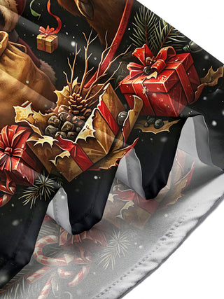 Adaychic Men's Long Sleeve Shirt - Angry Santa Claus And Reindeer With Gifts Print with Chest Pocket