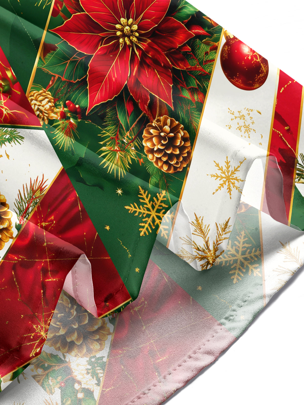 Adaychic Men's Christmas Poinsettias And Ornaments Print Long Sleeve Shirt with Chest Pocket