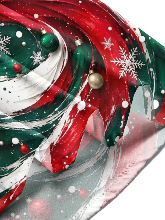 Adaychic Men's Long Sleeve Shirt - Abstract Swirls With Christmas Ornaments And Snowflakes Print with Chest Pocket