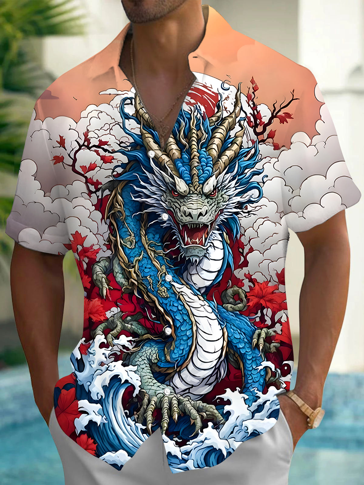 men's floral shirt front view