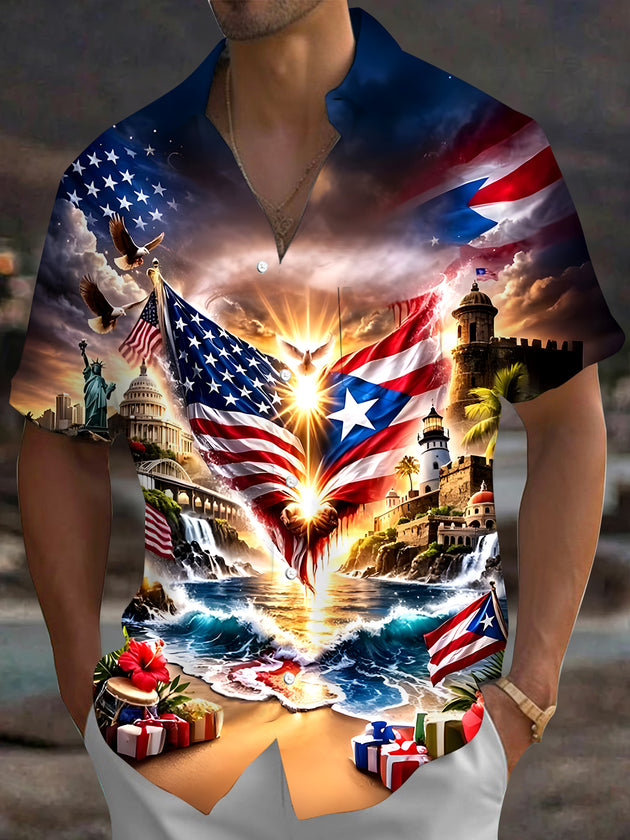 men's Hawaiian shirt front view Independence Day