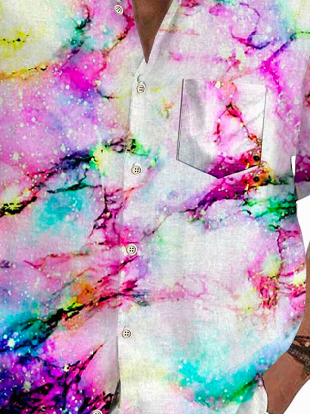 Men's abstract print short sleeve shirt side view