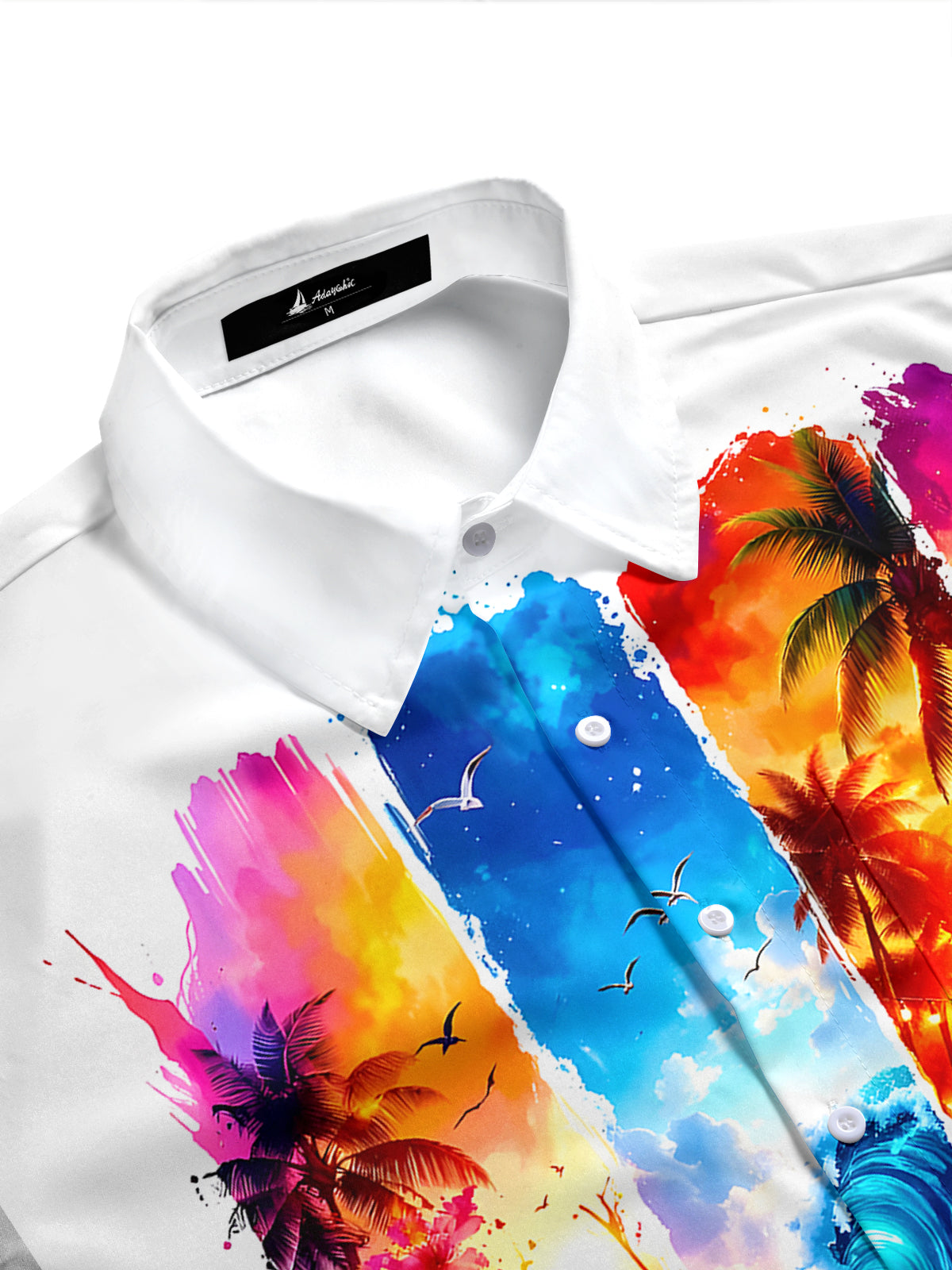 men's tropical flower print short sleeve shirt side view