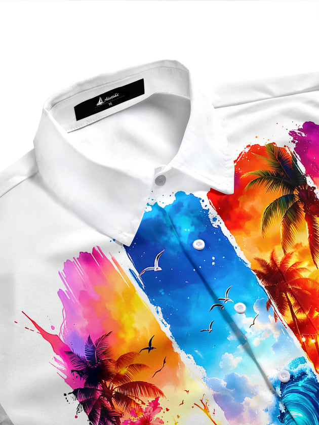 men's tropical flower print short sleeve shirt side view