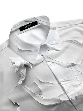 Adaychic Men's 3D 3D Relief Face Art Print Short Sleeve Shirt with Chest Pocket