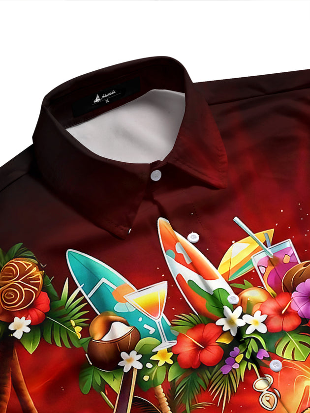 Hawaiian Orangutan Dinosaur Volcano Men's Pocket Short Sleeve Shirts