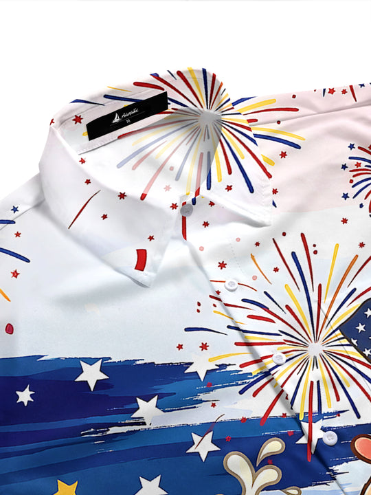 Independence Hot Dog Firework Men's Pocket Short Sleeve Shirts