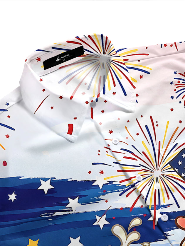 Independence Hot Dog Firework Men's Pocket Short Sleeve Shirts