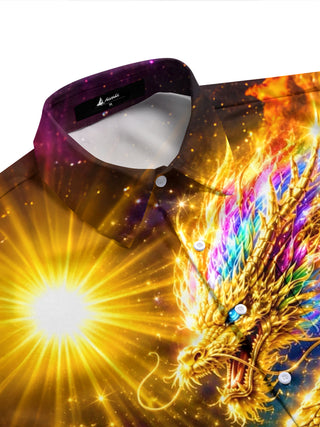 Adaychic Men's Hawaiian Golden Dragon Print Short Sleeve Shirt with Chest Pocket