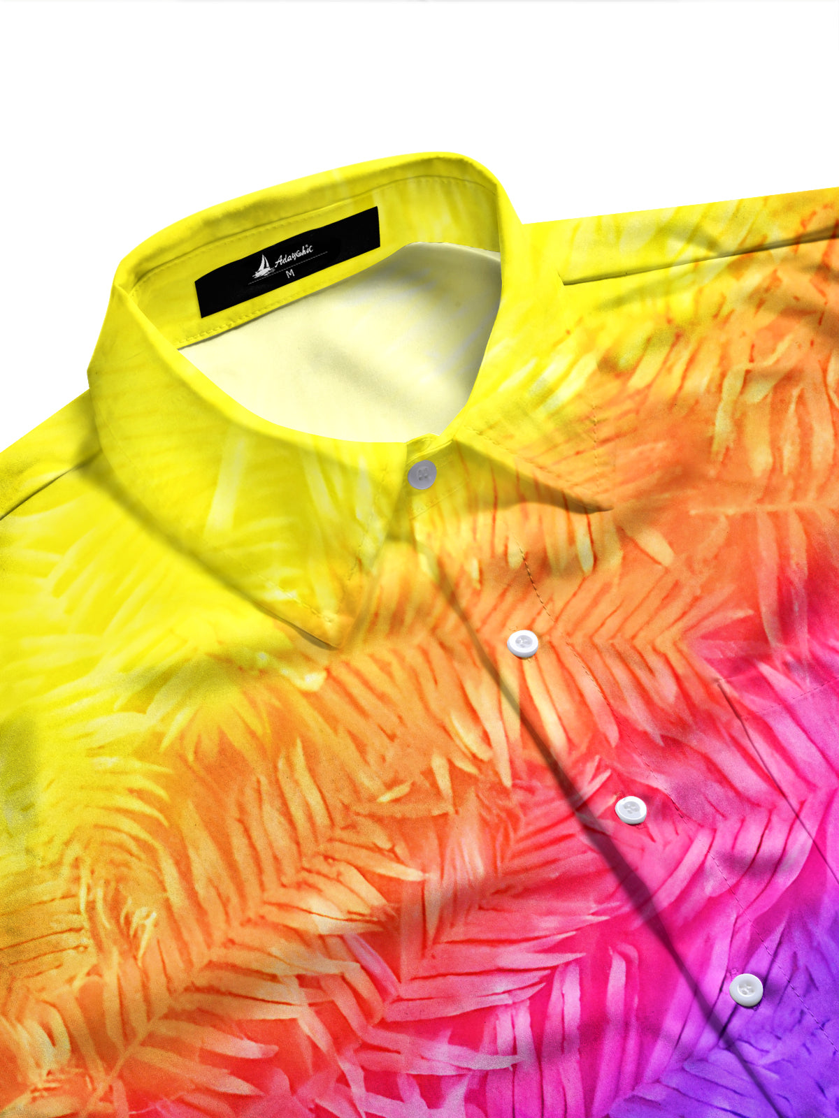 Adaychic Men's Tropical Rainbow Gradient Palm Leaf Print Long Sleeve Button Down Shirt with Chest Pocket