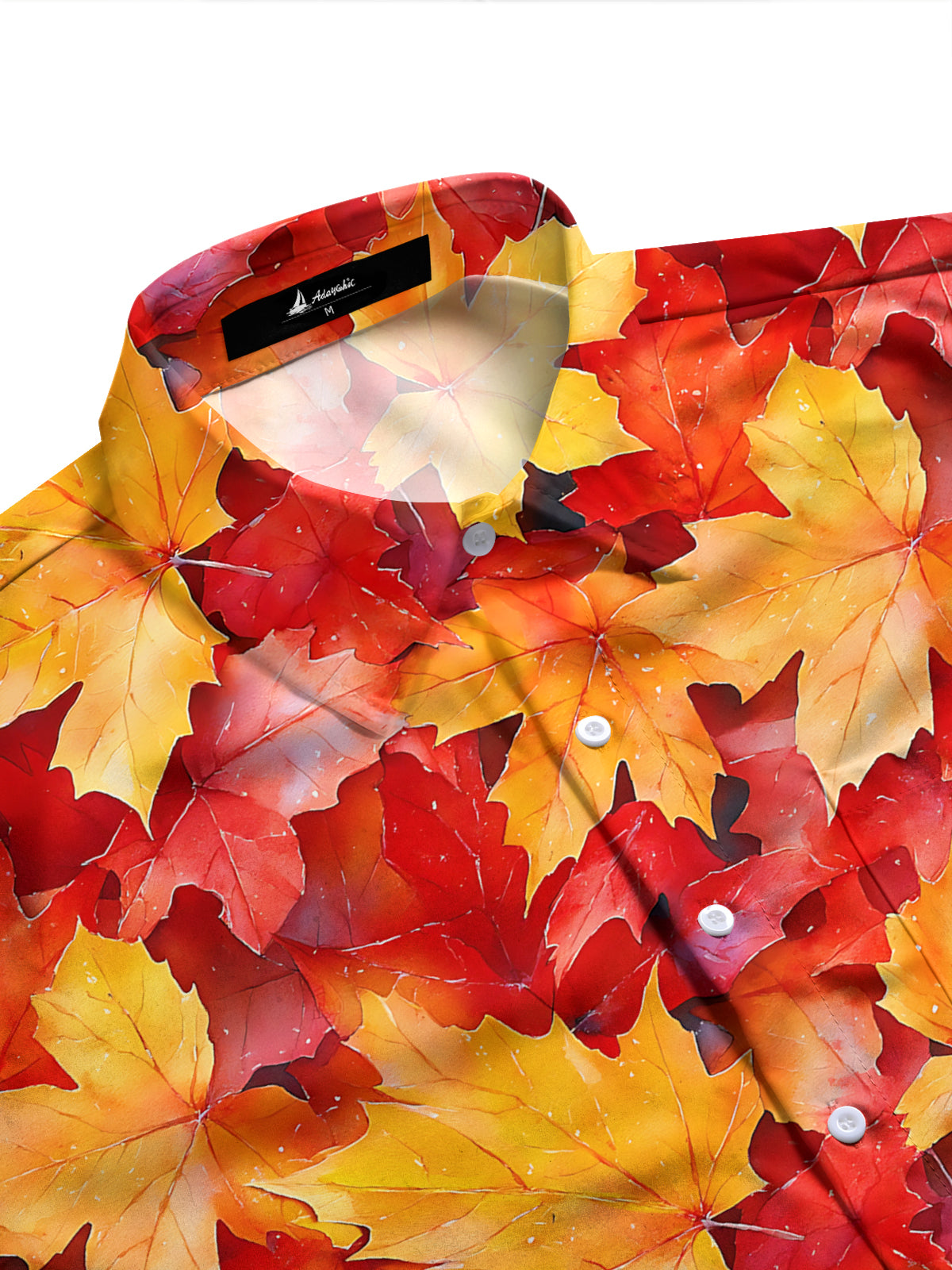 Adaychic Men's Printed Autumn Maple Leaves Print Long Sleeve Shirt with Chest Pocket