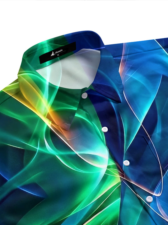 Adaychic Men's Graphic Abstract Swirl Gradient Print Short Sleeve Button Down Shirt with Chest Pocket