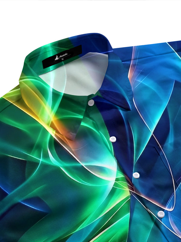 Adaychic Men's Graphic Abstract Swirl Gradient Print Short Sleeve Button Down Shirt with Chest Pocket