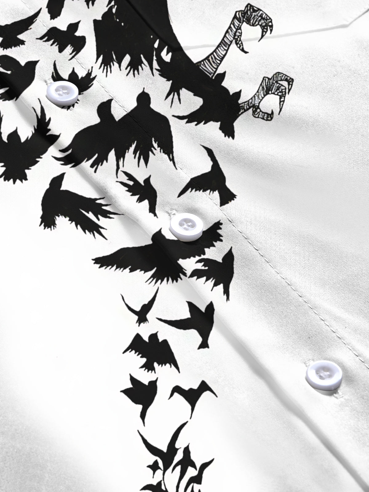 Adaychic Men's Graphic Crow Silhouette Print Long Sleeve Shirt with Chest Pocket