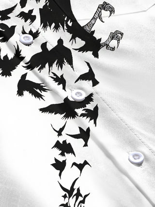 Adaychic Men's Graphic Crow Silhouette Print Long Sleeve Shirt with Chest Pocket