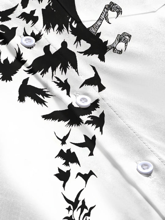 Adaychic Men's Graphic Crow Silhouette Print Long Sleeve Shirt with Chest Pocket