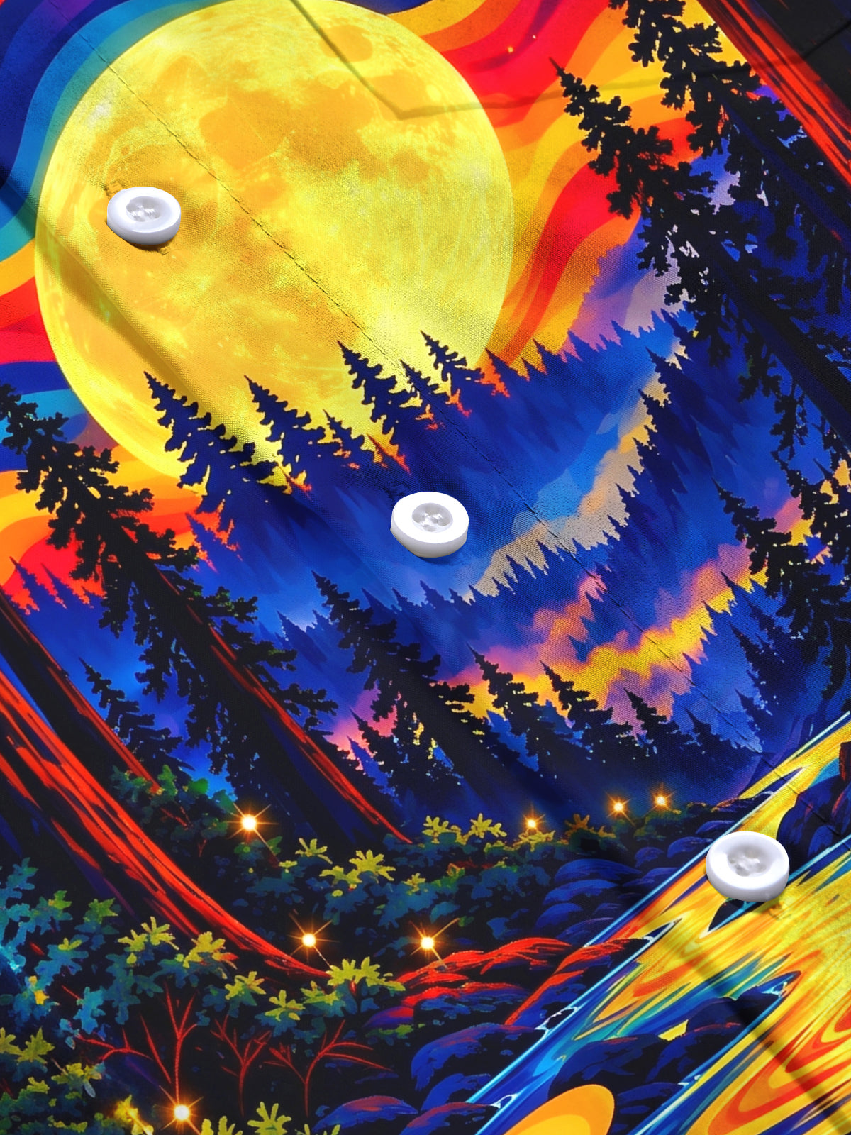 Adaychic Men's Long Sleeve Stand Collar Shirt - Psychedelic Forest Landscape With Full Moon Print