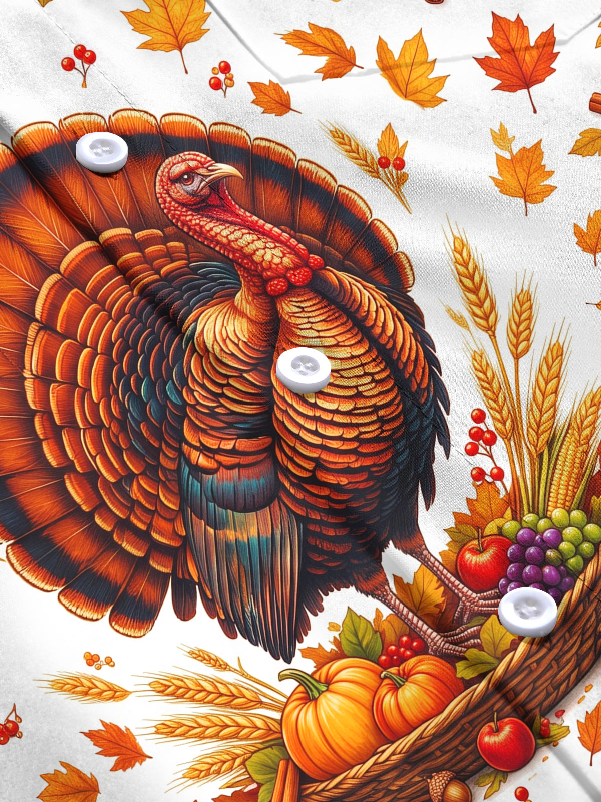 Adaychic Men's Long Sleeve Shirt - Thanksgiving Turkey And Harvest Cornucopia Print with Chest Pocket