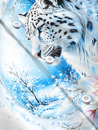 Adaychic Men's Printed Snow Leopard Print Long Sleeve Shirt with Chest Pocket