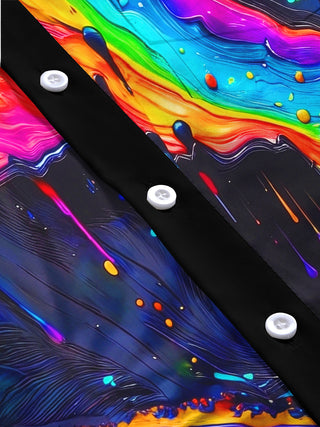 Adaychic Men's Graphic Abstract Rainbow Dripping Paint Print Long Sleeve Button Down Shirt with Chest Pocket