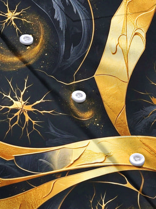 Adaychic Men's Long Sleeve Shirt - Abstract Gold And Black Spiral Art With Nerve-like Patterns Print with Chest Pocket