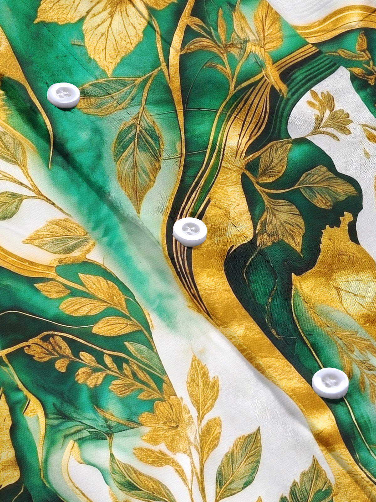 Adaychic Men's Tropical Green Floral Leaf Print Long Sleeve Button Down Shirt with Chest Pocket