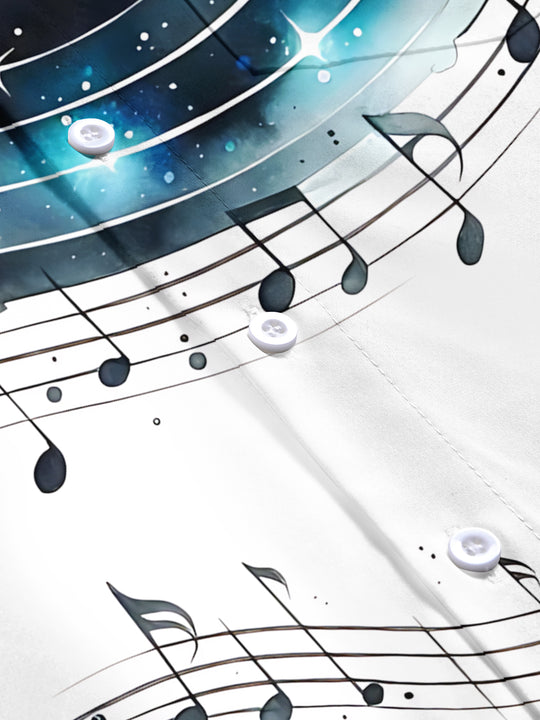 Adaychic Men's Graphic Music Notes On Staff Print Short Sleeve Shirt with Chest Pocket