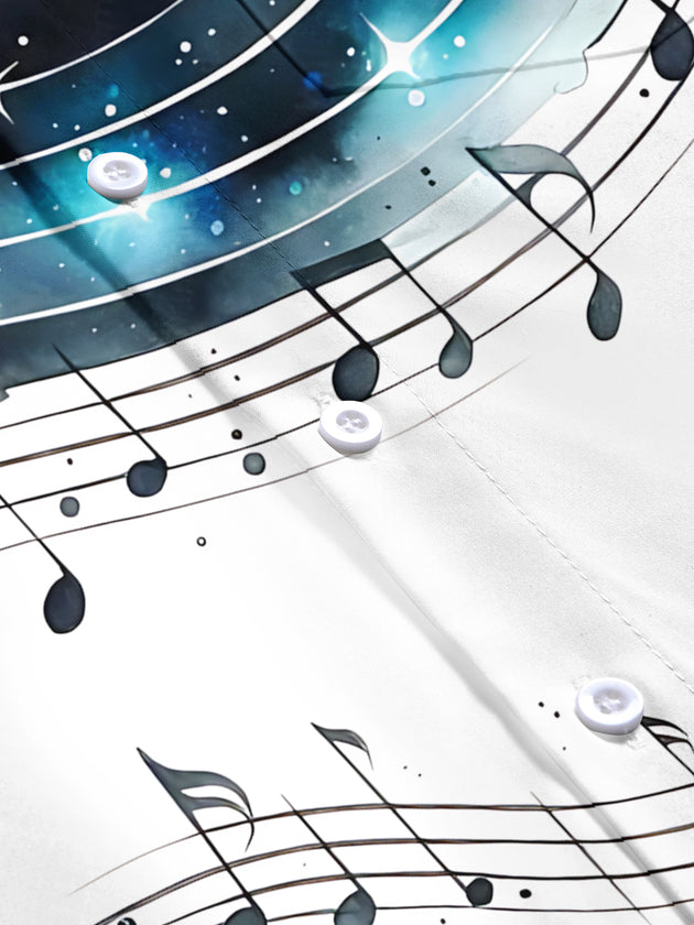 Adaychic Men's Graphic Music Notes On Staff Print Short Sleeve Shirt with Chest Pocket