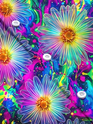 Adaychic Men's Hawaiian Neon Daisy Flowers Print Long Sleeve Shirt with Chest Pocket