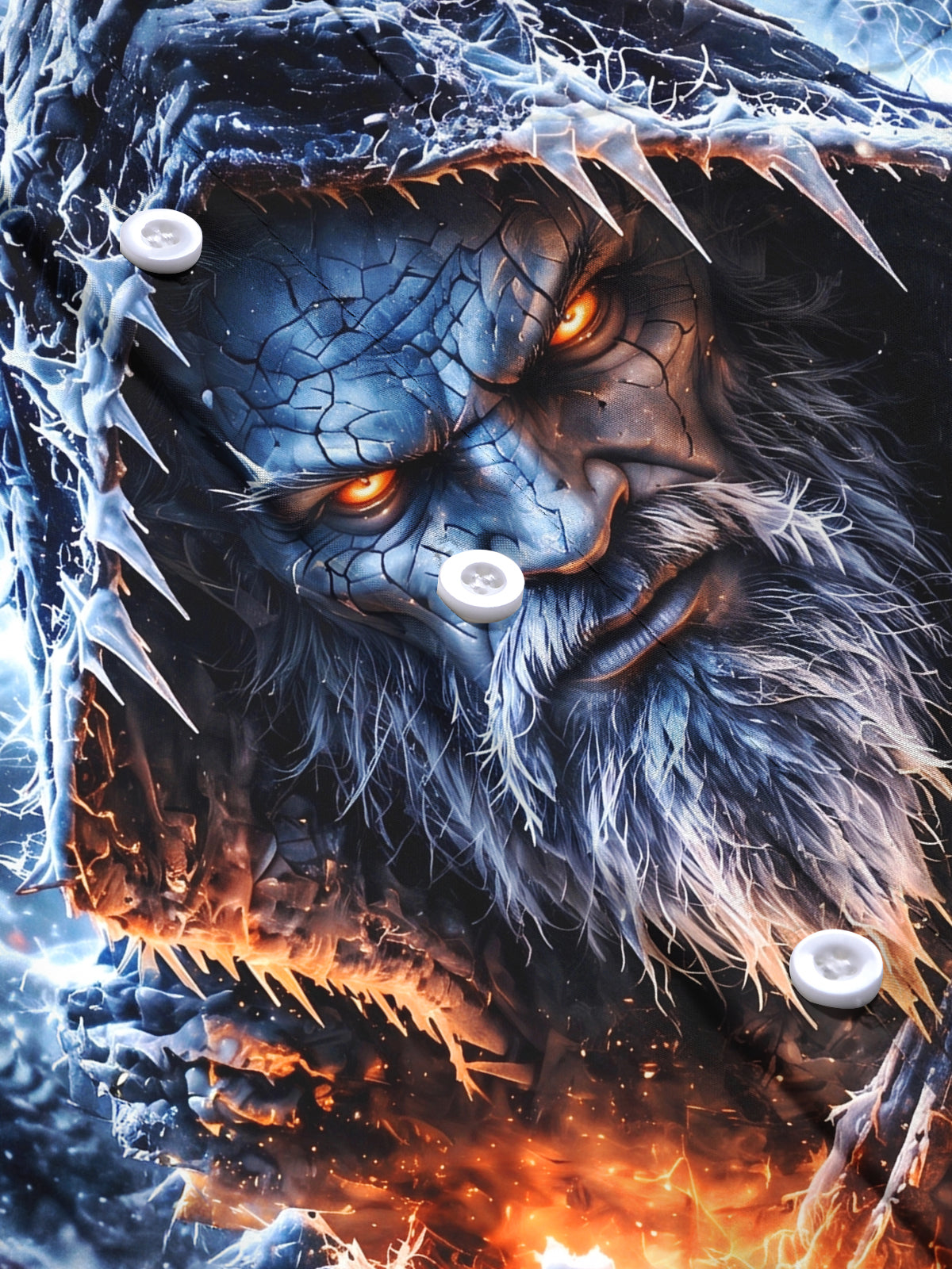 Adaychic Men's Long Sleeve Stand Collar Shirt - Frost Giant With Ice Hood And Glowing Orange Eyes Print