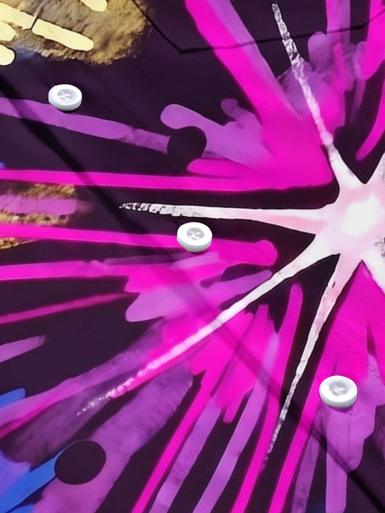 Adaychic Men's Tie Dye Radial Burst Pattern Short Sleeve Shirt with Chest Pocket