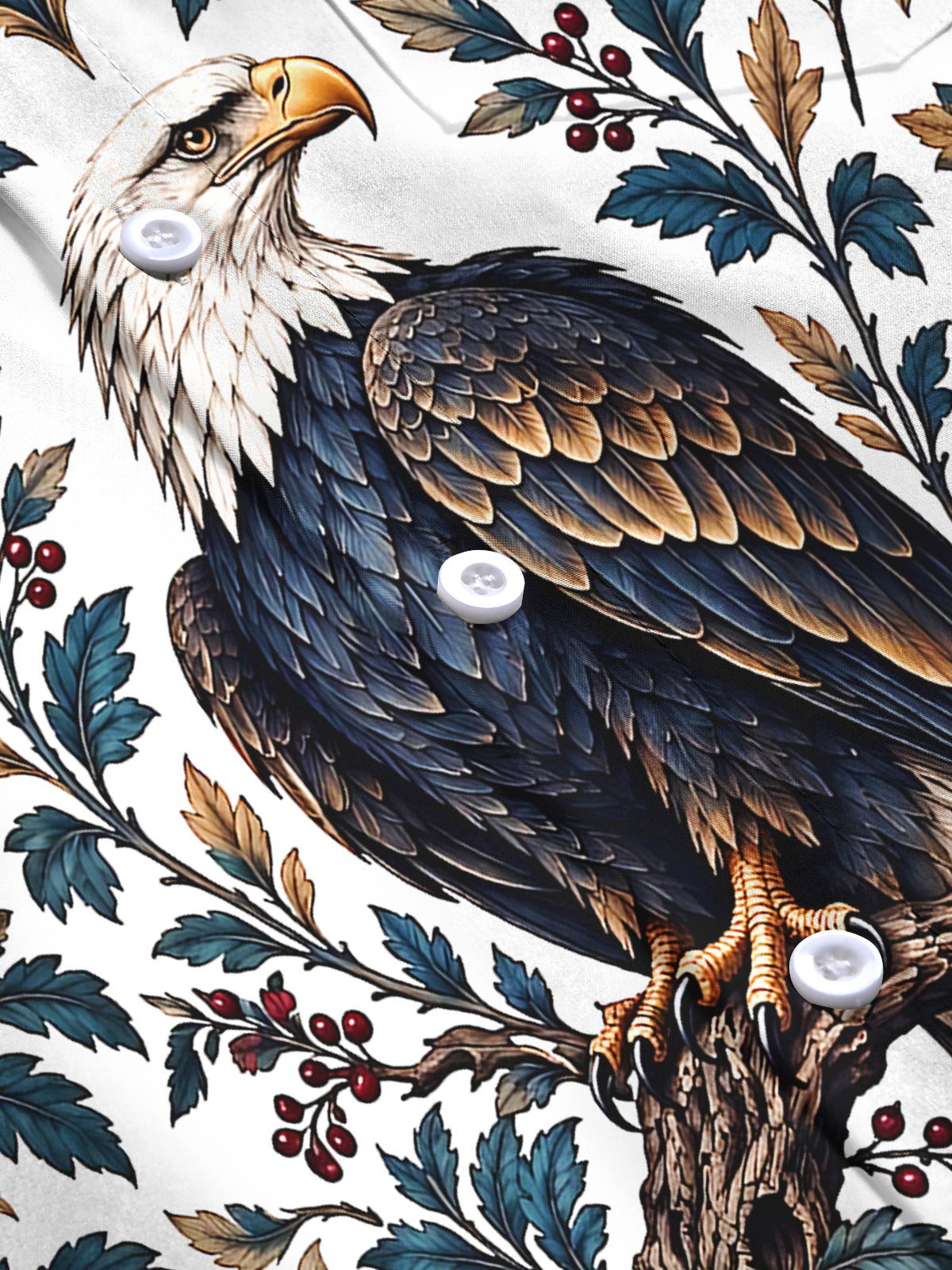 Adaychic Men's Printed Bald Eagle And Floral Branches Print Long Sleeve Shirt with Chest Pocket