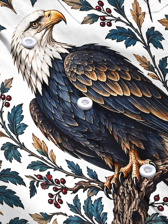 Adaychic Men's Printed Bald Eagle And Floral Branches Print Long Sleeve Shirt with Chest Pocket