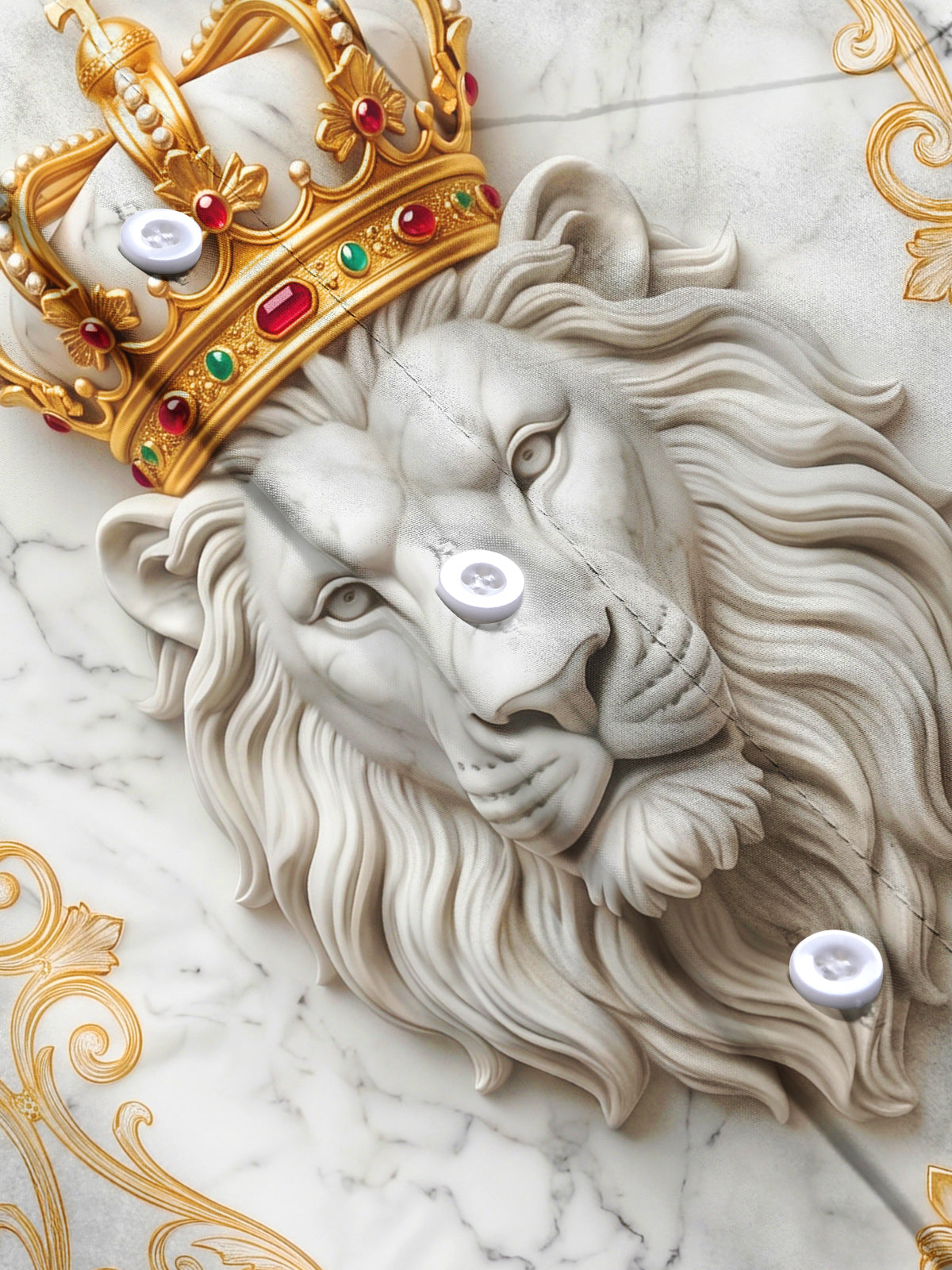 Adaychic Men's Printed Marble Lion With Golden Crown Print Long Sleeve Shirt with Chest Pocket