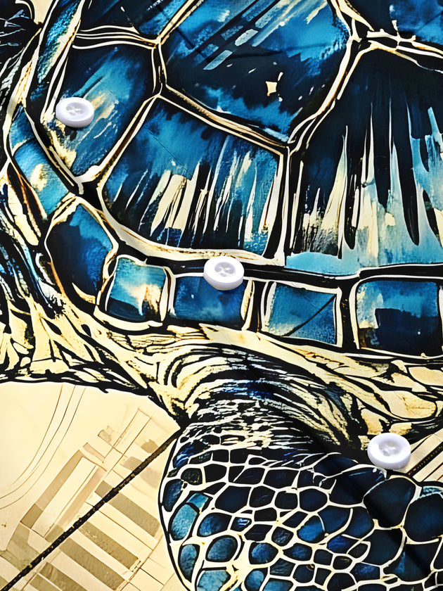 Adaychic Men's Vintage Style Sea Turtle Print Short Sleeve Shirt with Chest Pocket