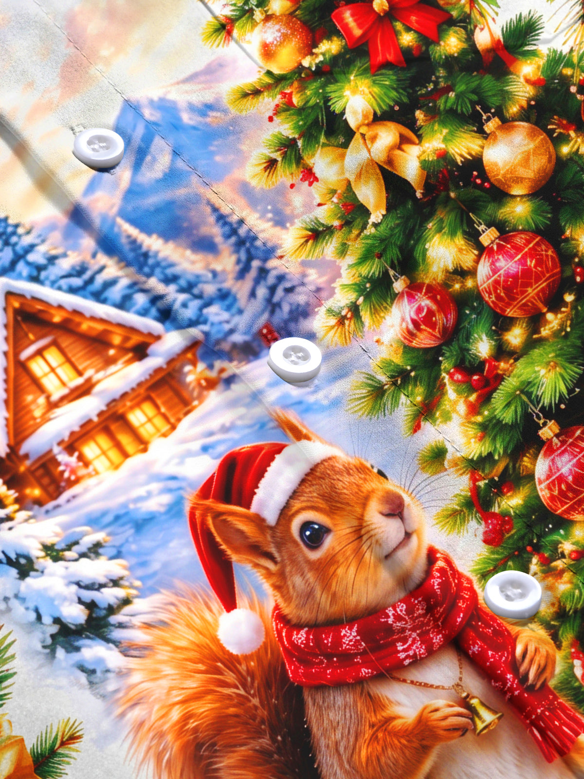 Adaychic Men's Squirrel In Santa Hat And Christmas Tree Print Long Sleeve Shirt with Chest Pocket