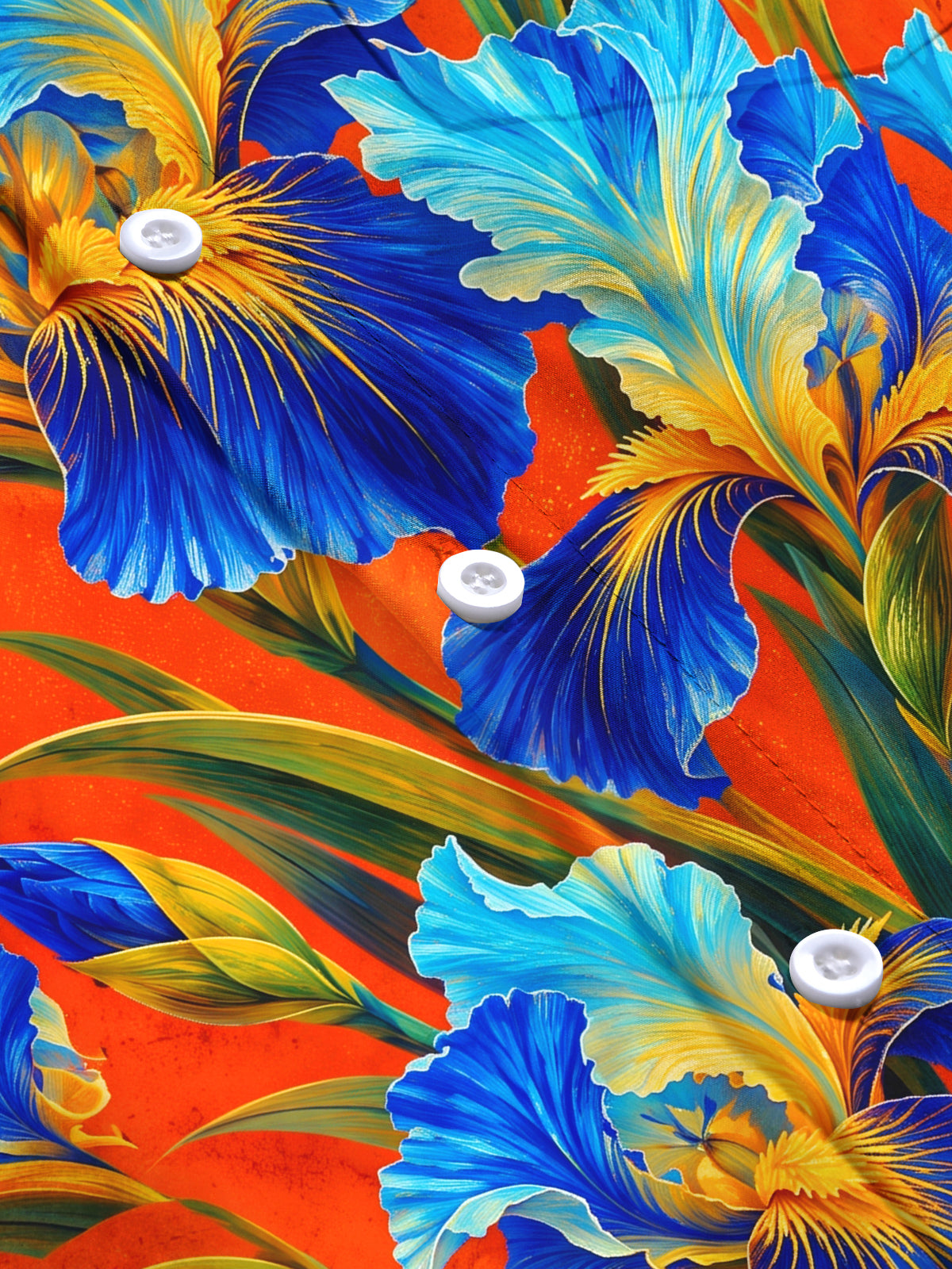 Adaychic Men's Blue Iris Flowers And Green Leaves Print Long Sleeve Shirt with Chest Pocket