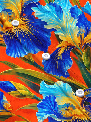 Adaychic Men's Blue Iris Flowers And Green Leaves Print Long Sleeve Shirt with Chest Pocket
